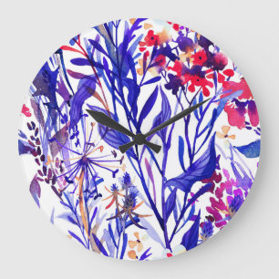 Opulent Watercolor Florals: Garden Background. Large Clock