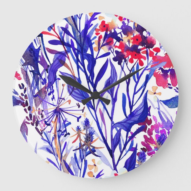 Opulent Watercolor Florals: Garden Background. Large Clock (Front)