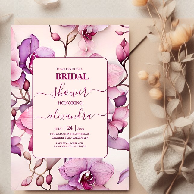 Opulent Watercolor Pink Orchid Bridal Invitation (Creator Uploaded)