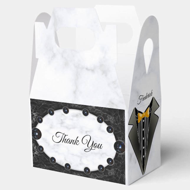 Opulent  White & Black Marble Spheres Favour Box (Opened)