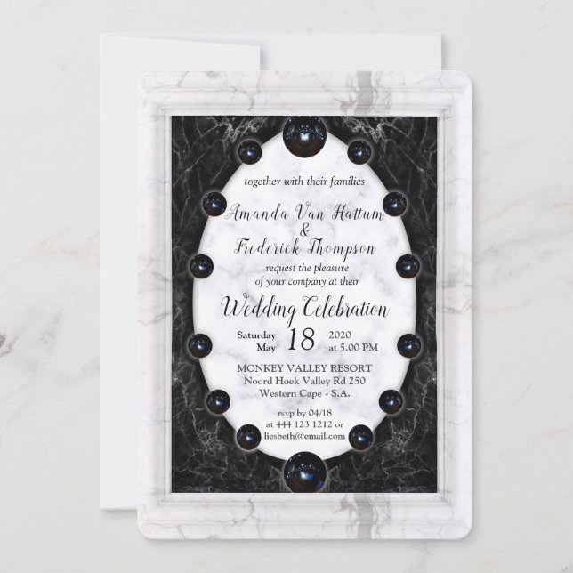 Opulent  White & Black Marble Spheres Invitation (Front)