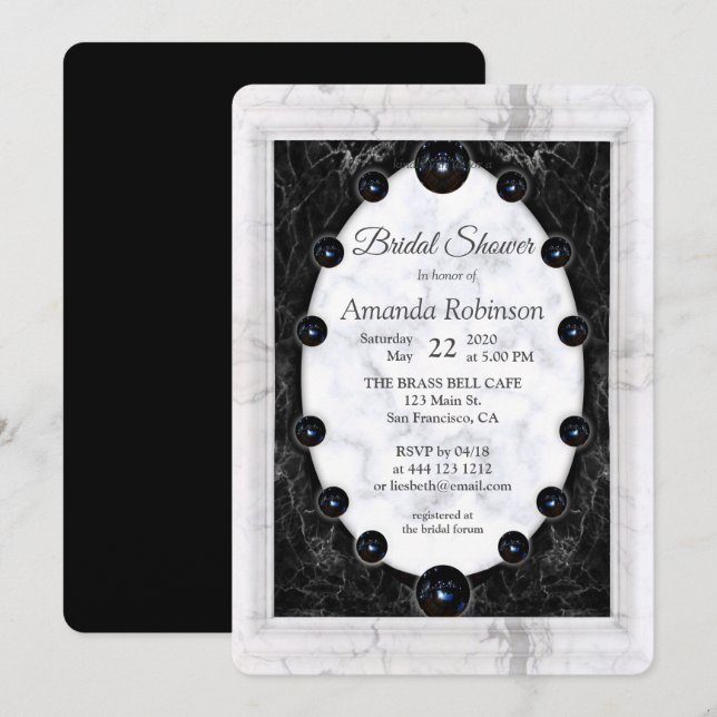Opulent  White & Black Marble + Spheres Invitation (Front/Back)