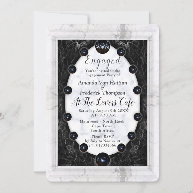 Opulent  White & Black Marble + Spheres Invitation (Front)