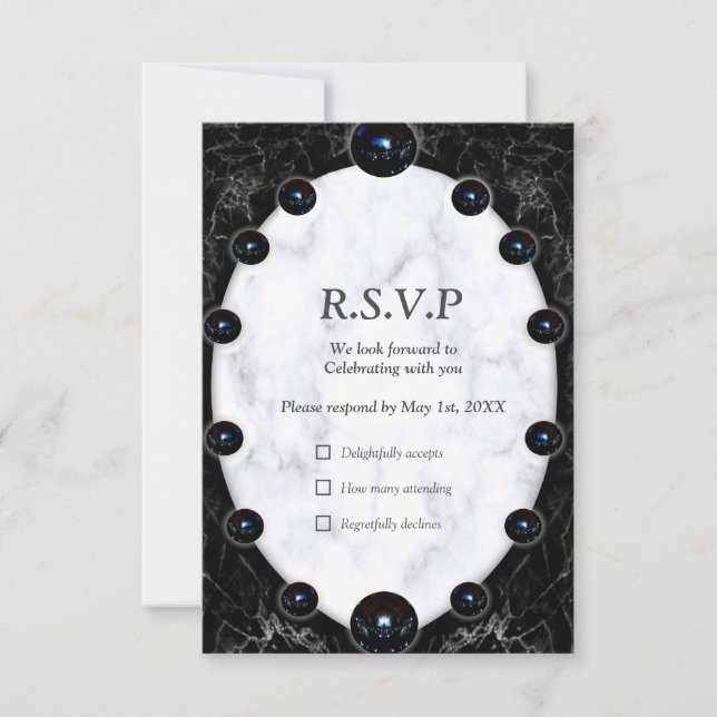 Opulent  White & Black Marble Spheres RSVP Card (Front)