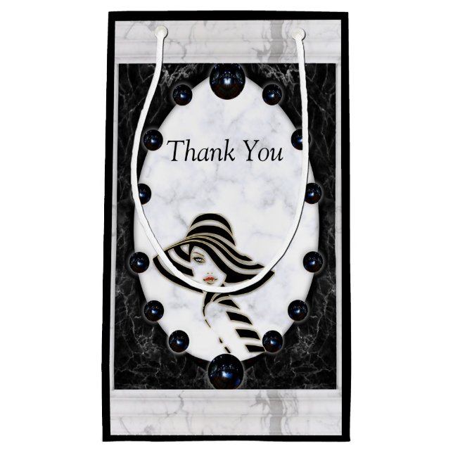 Opulent White & Black Marble Spheres Small Gift Bag (Front)