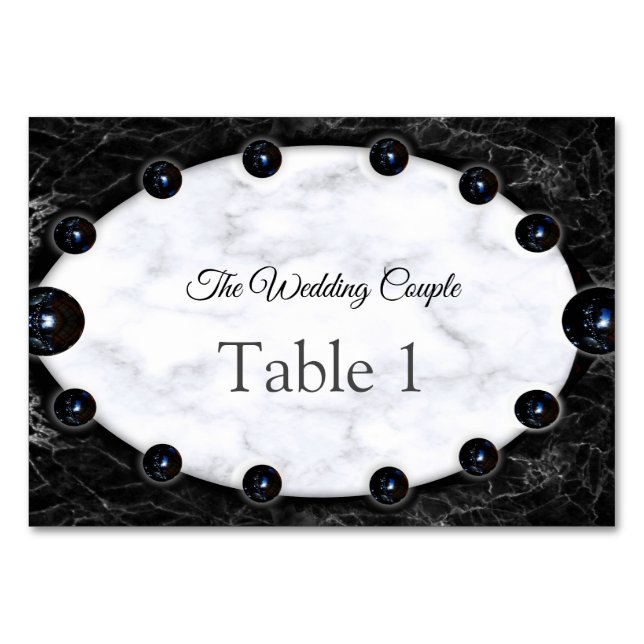 Opulent  White & Black Marble Spheres Table Number (Front)