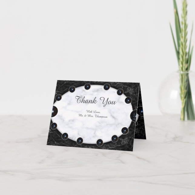 Opulent  White & Black Marble Spheres Thank You Card (Front)
