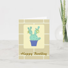 Opuntia Cactus and Wall Bricks Birthday Card