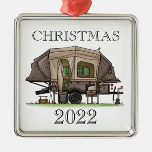 Opus 4 Pop Up Camper RV happy camper Metal Ornamen Tree Decoration