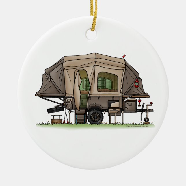 Opus 4 Pop Up RV happy camper Ceramic Ornament (Front)