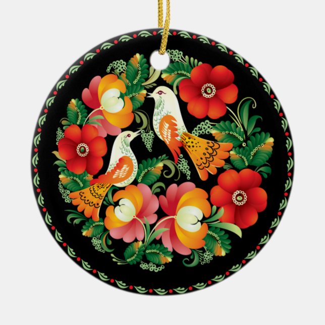 OPUS Hungarian Flower and Bird Ceramic Tree Decoration (Front)