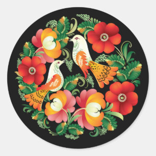 OPUS Hungarian Flower and Bird Classic Round Sticker