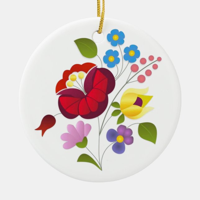 OPUS Hungarian Flower Embroidery Ceramic Tree Decoration (Front)