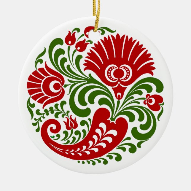 OPUS Hungarian Paprika Flower Embroidery Ceramic Tree Decoration (Front)