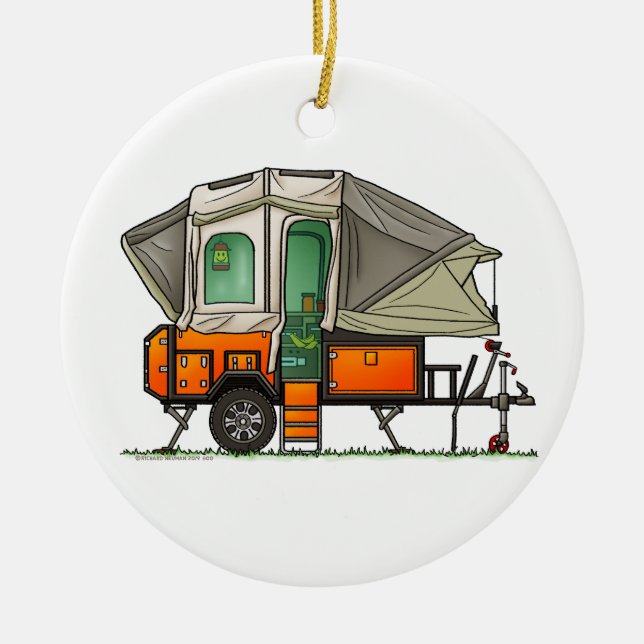 Opus Pop Up Camper RV happy camper Ceramic Tree Decoration (Front)
