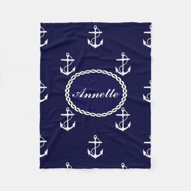Opus Posh Anchor Nautical Personalised Fleece Blanket (Front)