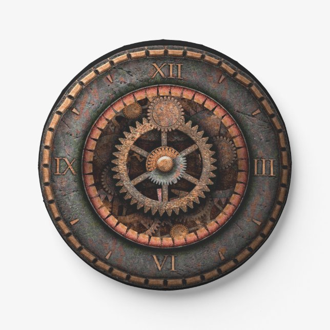 Opus Posh Steampunk Gears Paper Plate (Front)