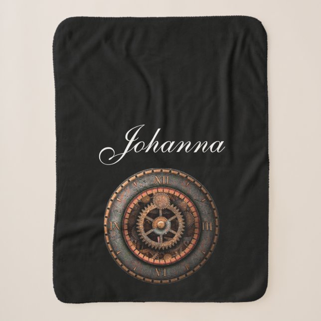 Opus Posh Steampunk Gears Sherpa Blanket (Front)
