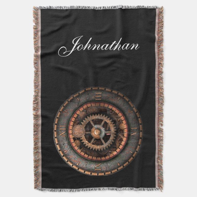 Opus Posh Steampunk Gears Throw Blanket (Front Vertical)