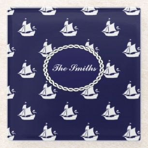 Opus Posh Tall Ships Nautical Design Glass Coaster