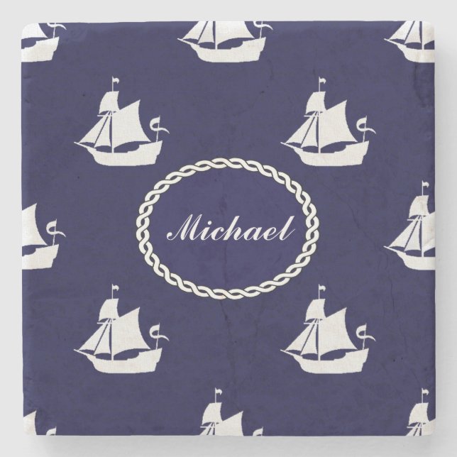 Opus Posh Tall Ships Nautical Design Stone Coaster (Front)