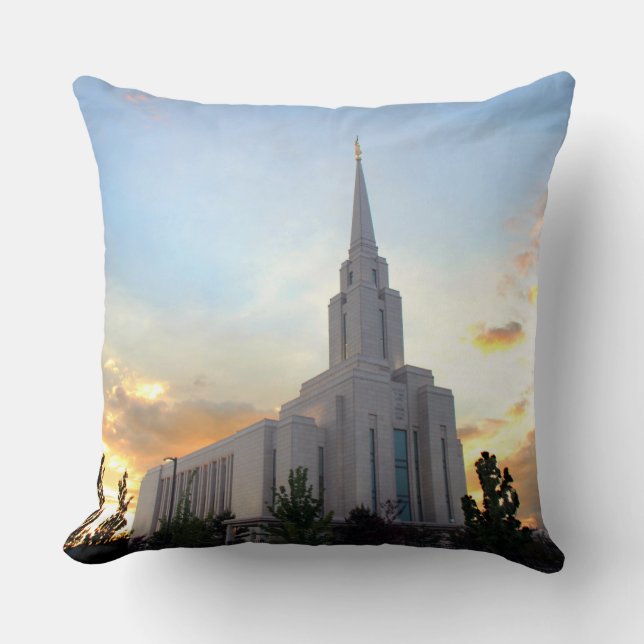 Oquirrh Mountain LDS temple utah mormon sunset Cushion (Front)