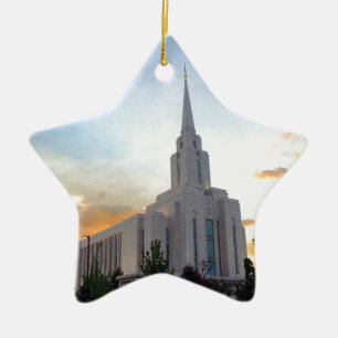 Oquirrh Mountain LDS Utah Temple sunset Ceramic Tree Decoration