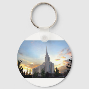 Oquirrh Mountain LDS Utah Temple sunset Key Ring