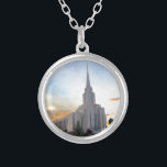 Oquirrh Mountain LDS Utah Temple sunset Silver Plated Necklace<br><div class="desc">beautiful picture of the LDS Oquirrh Mountain temple in Utah. Perfect to display your favourite temple!</div>