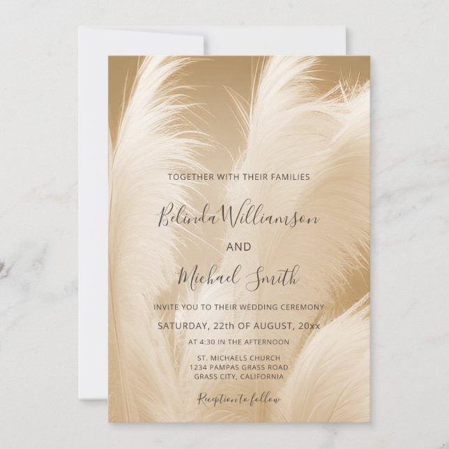 OR Code | Blush Beige Pampas Grass Photo  Invitation (Front)