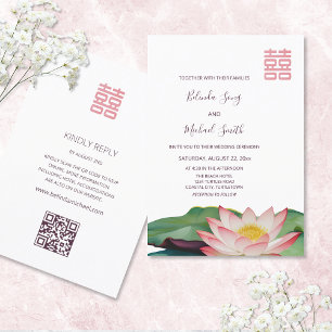 OR Code Lotus Flower Chinese Wedding Invitation