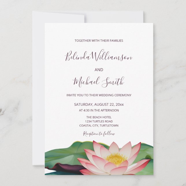 OR Code | Lotus Flower Wedding Invitation (Front)
