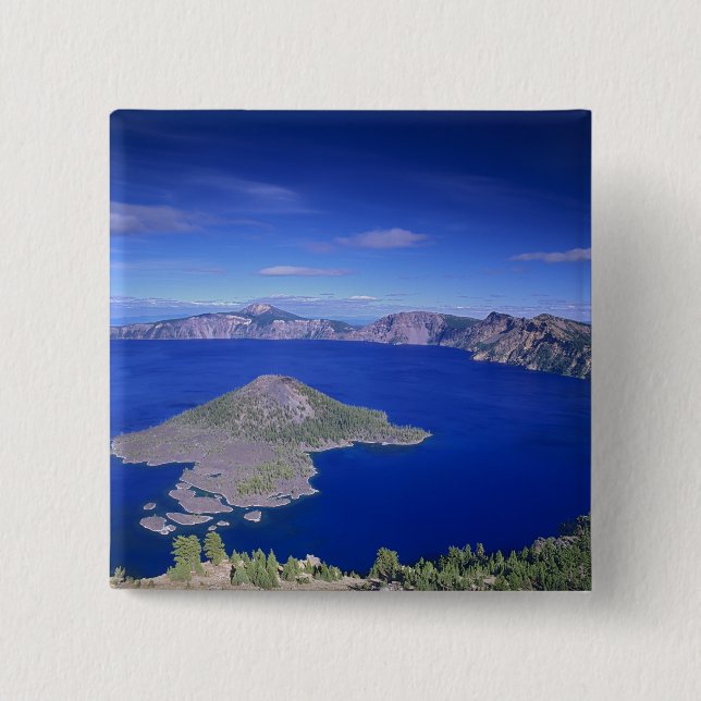 OR, Crater Lake NP, Wizard Island and Crater 15 Cm Square Badge (Front)