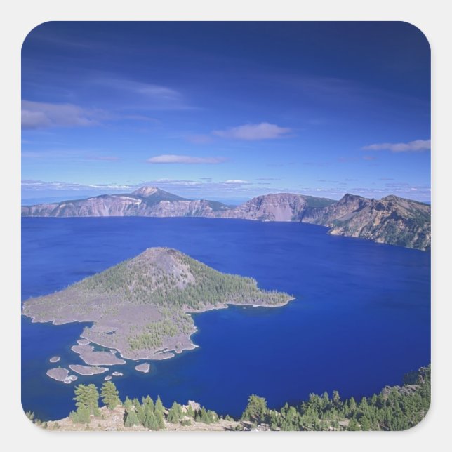 OR, Crater Lake NP, Wizard Island and Crater Square Sticker (Front)