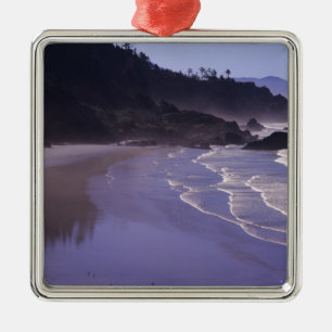 OR, Ecola SP, Indian Beach with morning fog Metal Tree Decoration