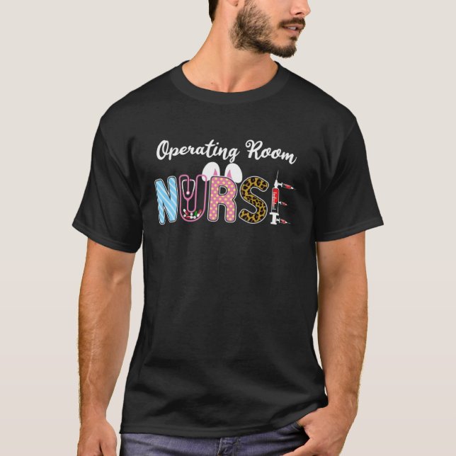 OR Operating Room Nurse Easter Bunny Stethoscope L T-Shirt (Front)
