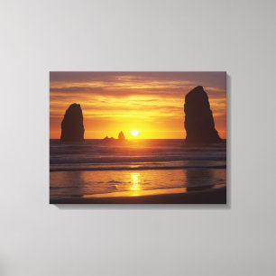 OR, Oregon Coast, Cannon Beach, seastacks at Canvas Print
