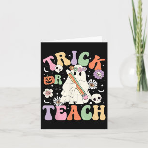 Or Teach Cute Teacher Halloween Retro Floral Ghost Card