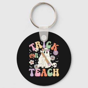 Or Teach Cute Teacher Halloween Retro Floral Ghost Key Ring