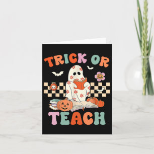 Or Teach Groovy Teacher Halloween Retro Floral Gho Card