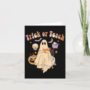 Or Teach Groovy Teacher Halloween Retro Floral Gho Card