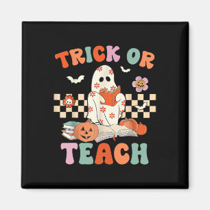 Or Teach Groovy Teacher Halloween Retro Floral Gho Magnet