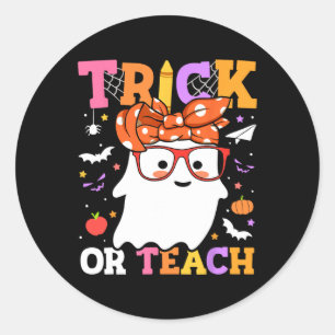 Or Teach Teachers Happy Halloween Ghost With Banda Classic Round Sticker