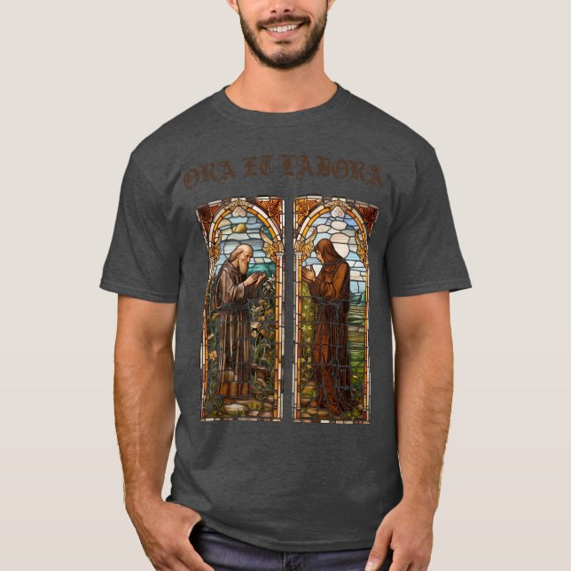 Ora et Labora mediaeval design T-Shirt (Front)