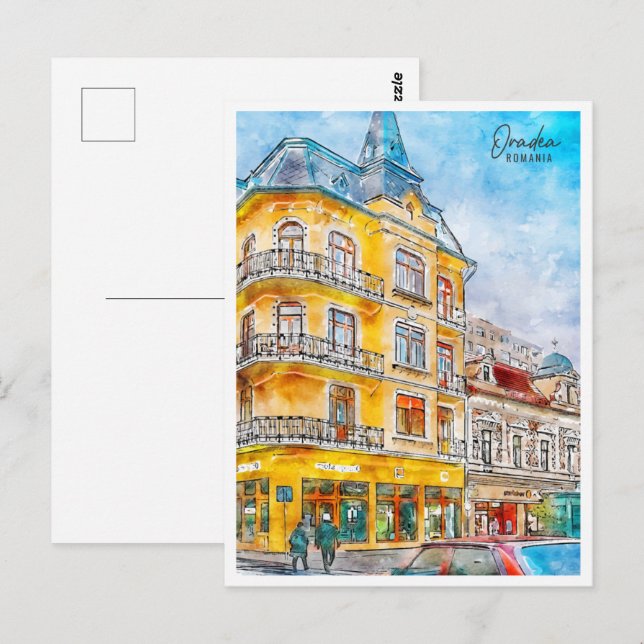Oradea Romania Travel Place Watercolor Postcard (Front/Back)