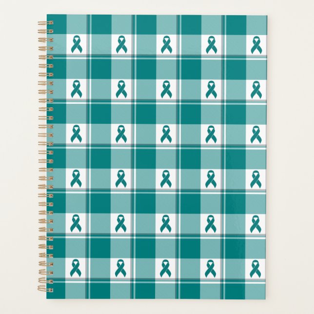 Oral Cancer Awareness Plaid Teal Ribbon Planner (Front)