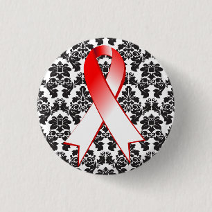 Oral Cancer Damask Red and White Ribbon 3 Cm Round Badge