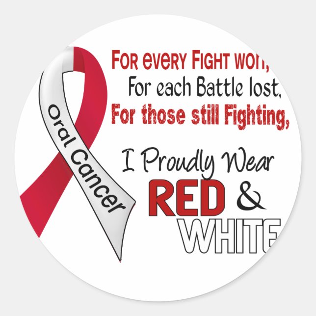 Oral Cancer I Proudly Wear Red and White 1 Classic Round Sticker (Front)