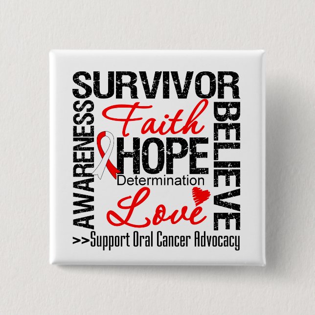 Oral Cancer Survivors Motto 15 Cm Square Badge (Front)
