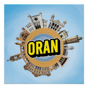 Oran city Algeria tiny little planet landmark arch Poster